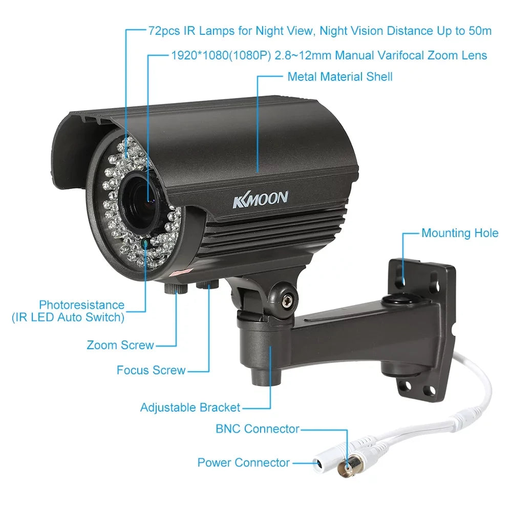 1/3” CMOS Manual PAL Night CCTV Camera, Weatherproof Andoer Vision, Indoor, Analog Zoom Varifocal 2.0MP Lens, AHD System, 1080P