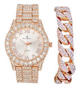 '- RN with Shiny Rocks Silver Gold) Cuban Wristwatch Fully Numerals Iced w/Blinged Colorful Big Out Silver Out Bracelet Cuban ST10327 Raymond Mens Charles Roman (Rose Dial