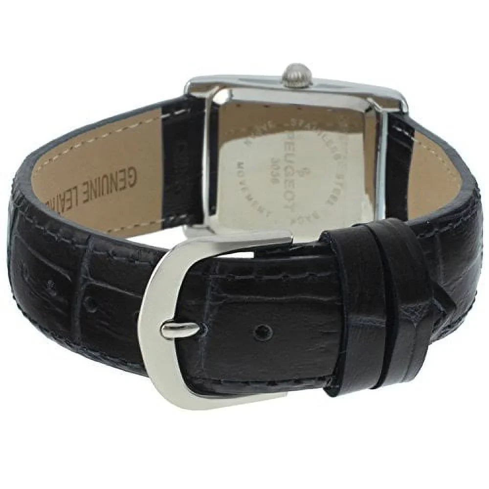 roman women's 3036bl watch silver peugeot numeral tank band blue leather