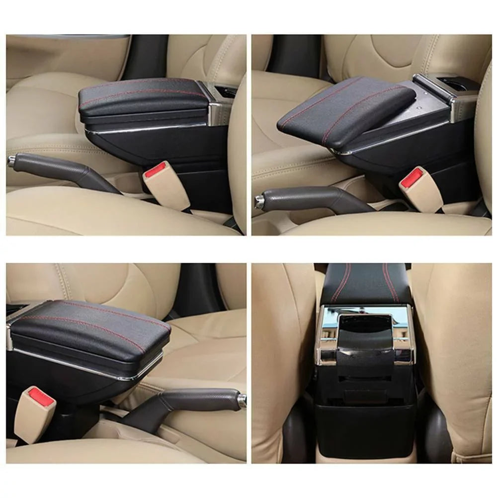 OUKANING Console Latio Box Center 2007-2011 Console Center Storage for Car Nissan Versa Armrest Box Rotatable Black Tiida Leather