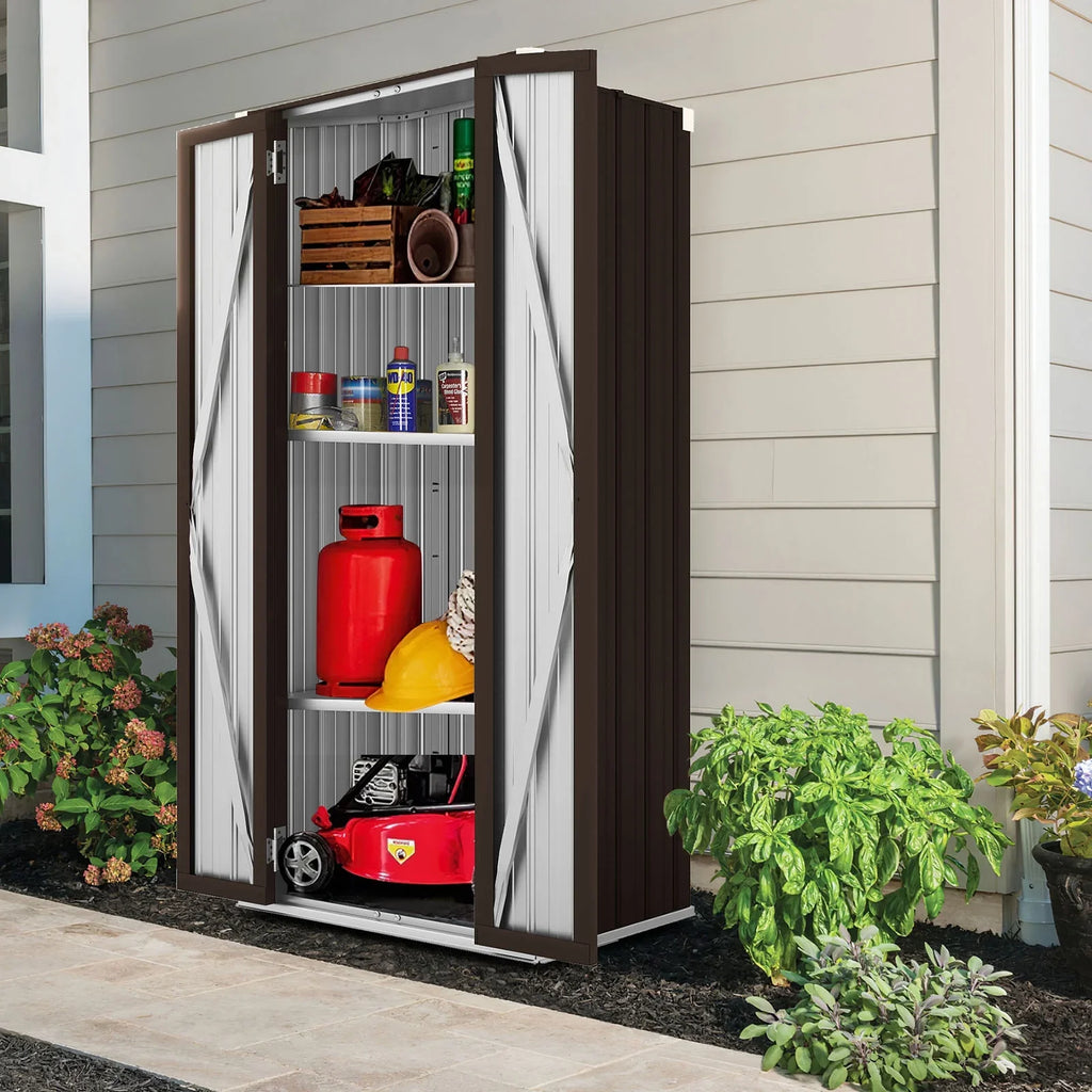 and Garden Garage& Shelves with Metal 70" YODOLLA Brown for Storage in Cabinet Organizer Storage Shed Indoor Doors Outdoor/