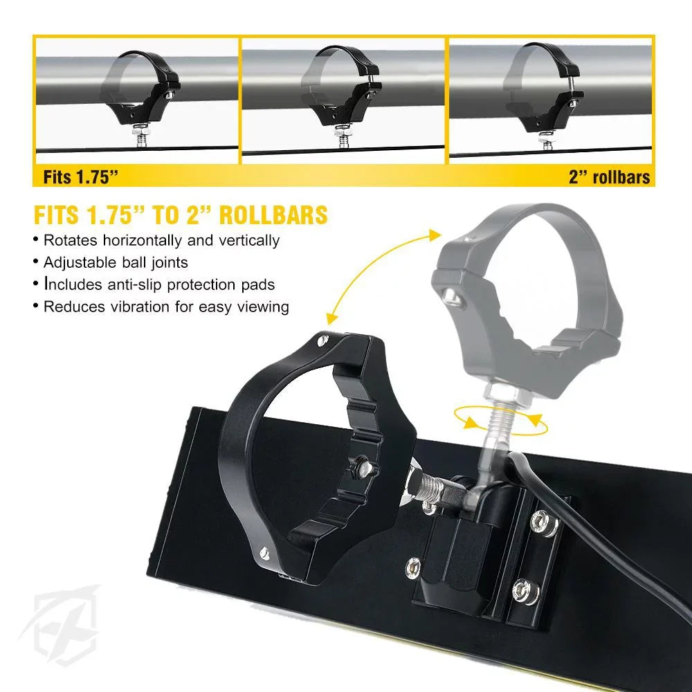 Xprite Aluminum Rollbars Integrated 2" Dome fits 1.75" - w/ Rear LED 9" Lights UTV Mirror View