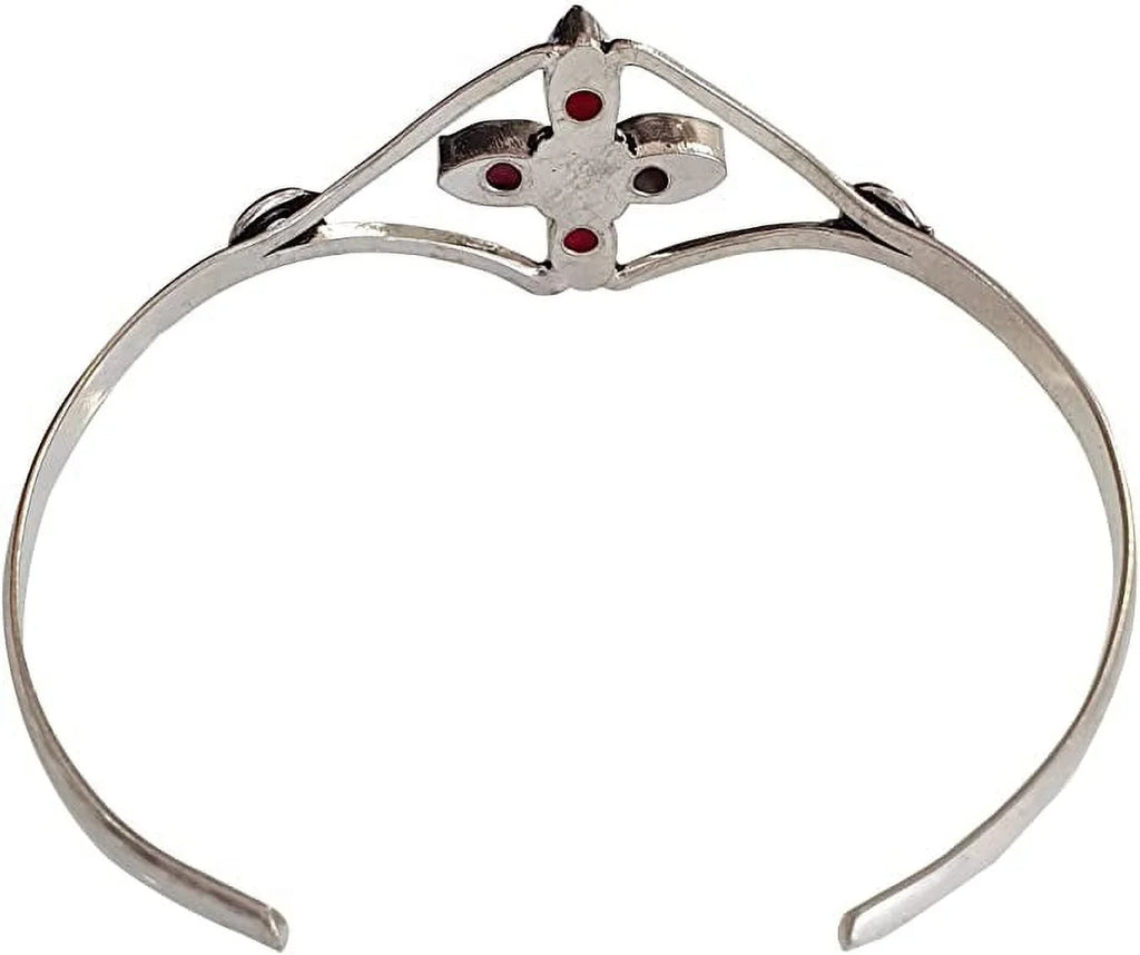 Party Red Bracelet Silver Women, Modern Fashion Plated Boho Natural Gemstone Design Bracelet, Cuff Jewelry Bohemian Ruby Designer Tribal Handmade for