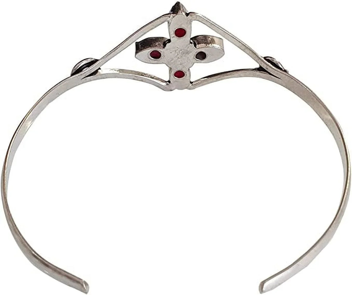 Party Red Bracelet Silver Women, Modern Fashion Plated Boho Natural Gemstone Design Bracelet, Cuff Jewelry Bohemian Ruby Designer Tribal Handmade for