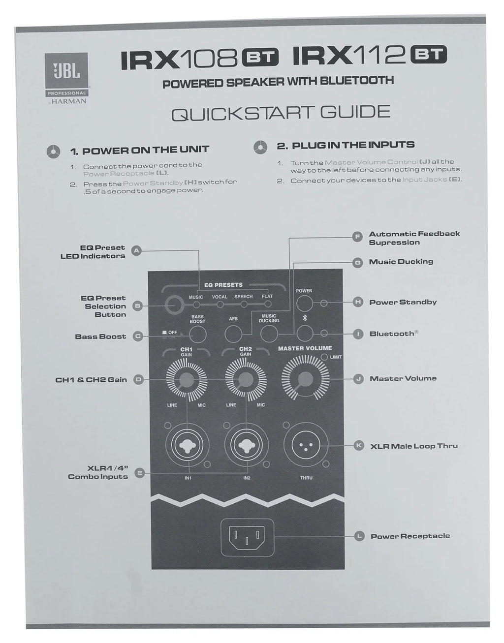DJ Powered w/ 1000w Truck Hand PA JBL + Portable IRX108BT Bluetooth 8" Speaker