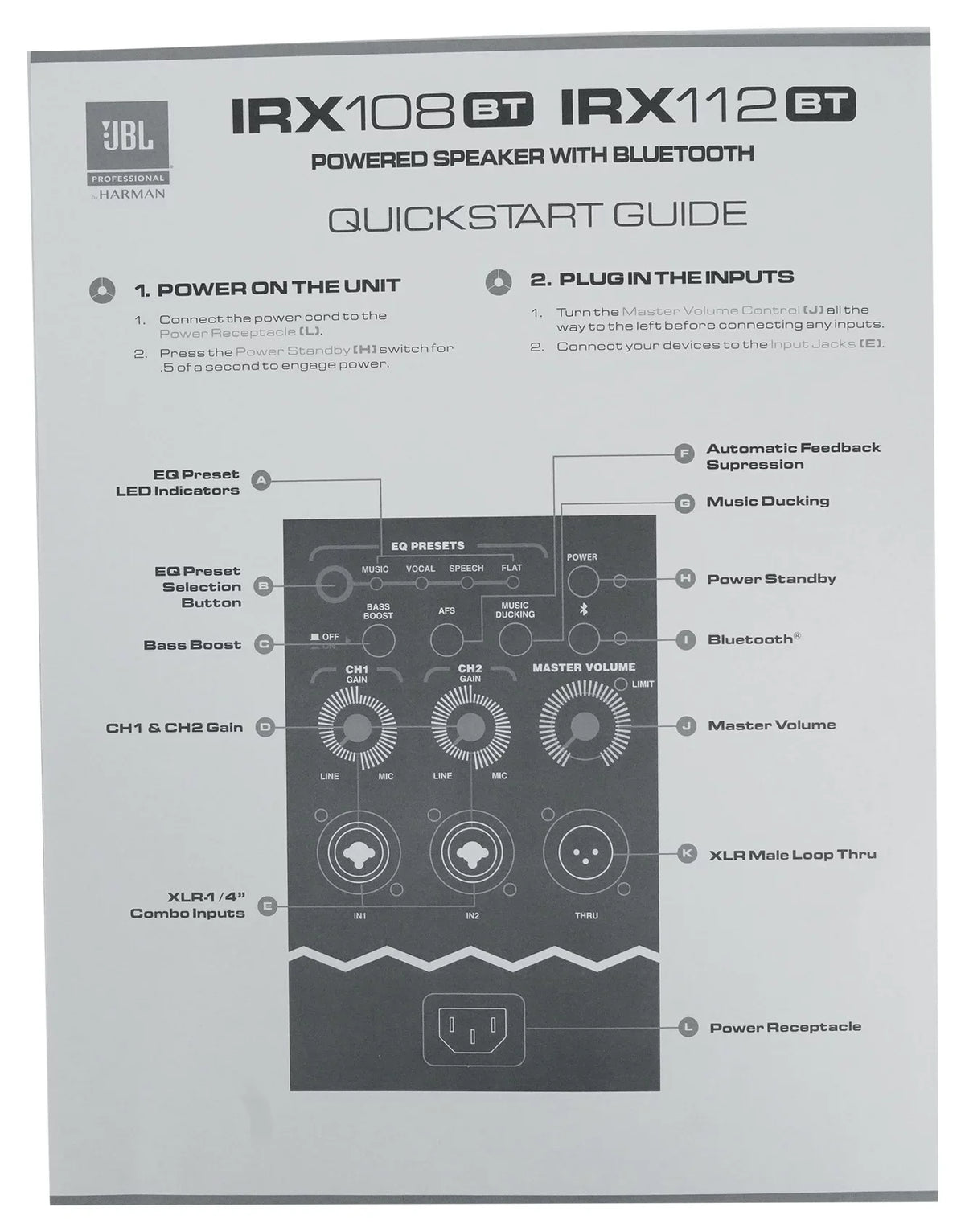 DJ Powered w/ 1000w Truck Hand PA JBL + Portable IRX108BT Bluetooth 8" Speaker