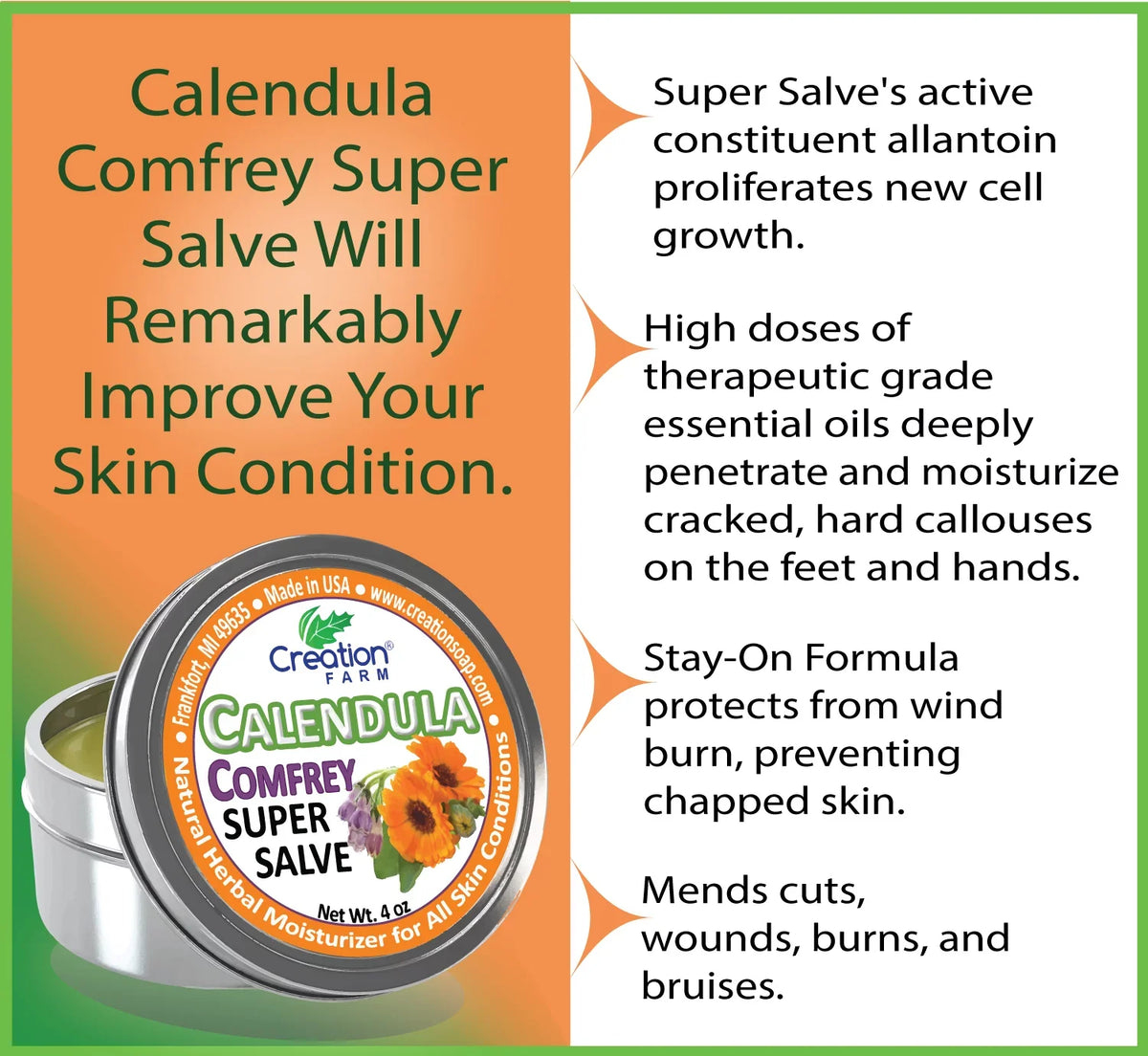 4 Calendula 4 Tin, Rash Farm by Ointment, Tin Wound Salve Creation oz Herbal Skin oz Comfrey Treatment