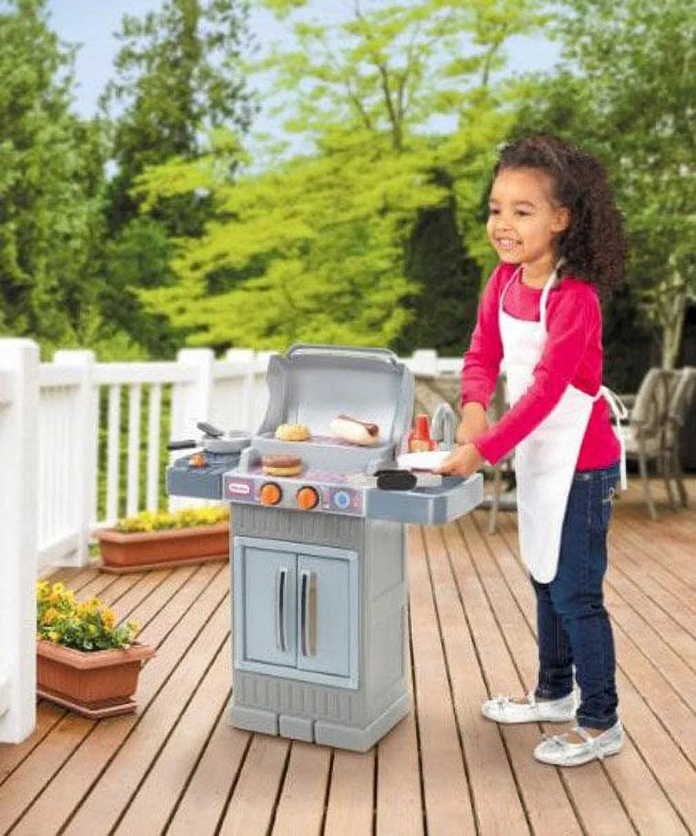 Kids Pretend Grow 2 Tikes BBQ Girls 8-Piece Grill Cook Little 3 Toddlers 4+ Playset, Toys Kitchen Ages For Boys Gray, Play 'n