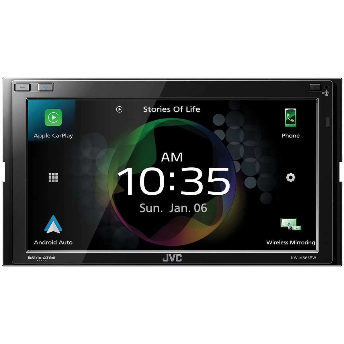 with Mobile 6.8-inch All-Digital Android in-Dash Carplay, Apple Bluetooth, Siriusxm Ready Media Double-Din Auto, JVC KW-M865BW Receiver and