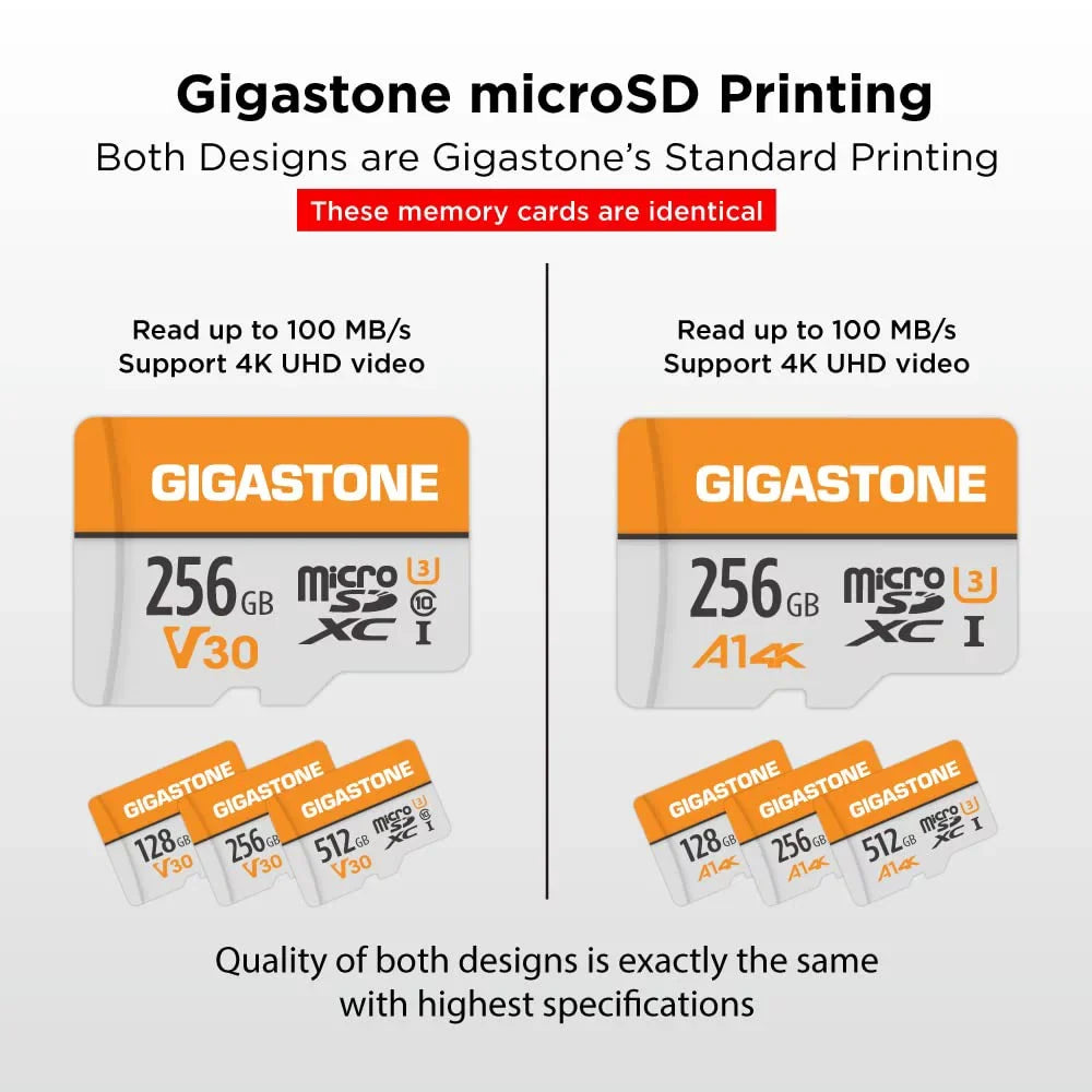 MicroSDXC U3 for Wyze, to Video Pro, Card, Camera, Security 4K Nintendo-Switch, Micro Recording, Cam, Dash UHS-I C10, up Video with Memory GoPro, SD 100MB/s, A1 Gigastone Card Adapter 4K 256GB V30