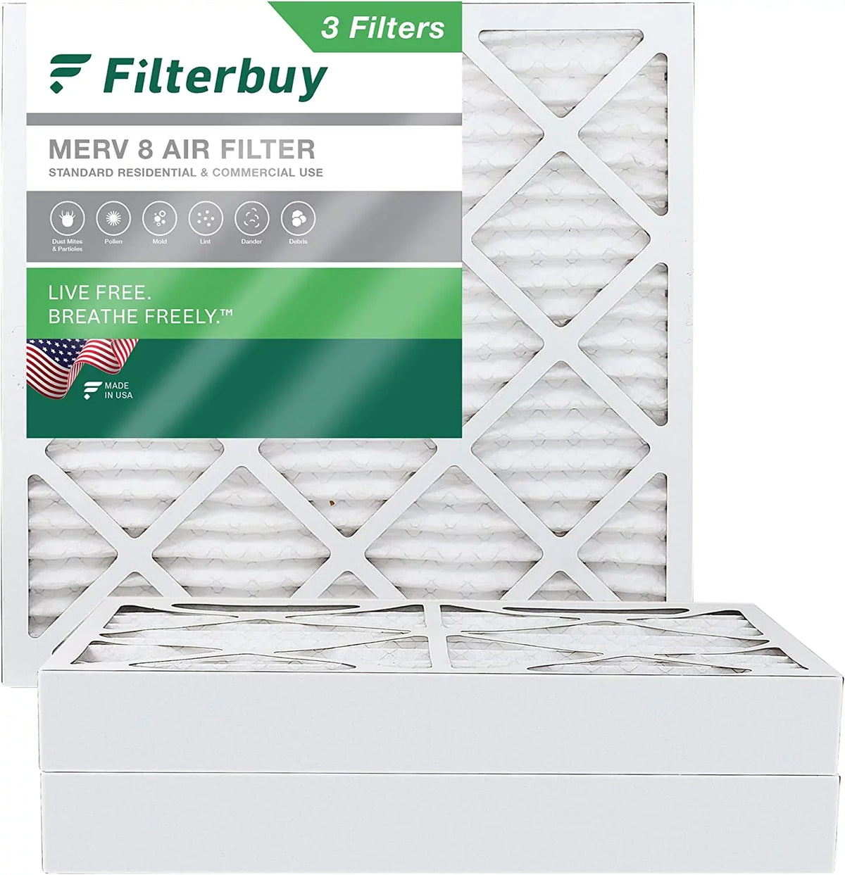 AC Pleated 8 MERV Furnace (3-Pack) 25x25x4 Filterbuy Filters HVAC Air