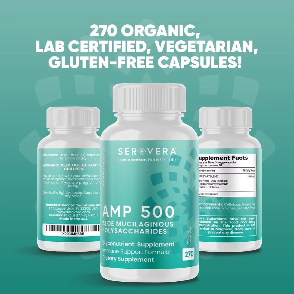 Supplement for 500-Immune Veggie System Months Up with 3 AMP Support Colon Caps-Gluten Supply Free- Serovera L-Glutamine-270 Modulator Health-Immune to