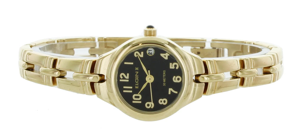 Tone Gold Bracelet Round Analog Date Elgin Style Women's Watch