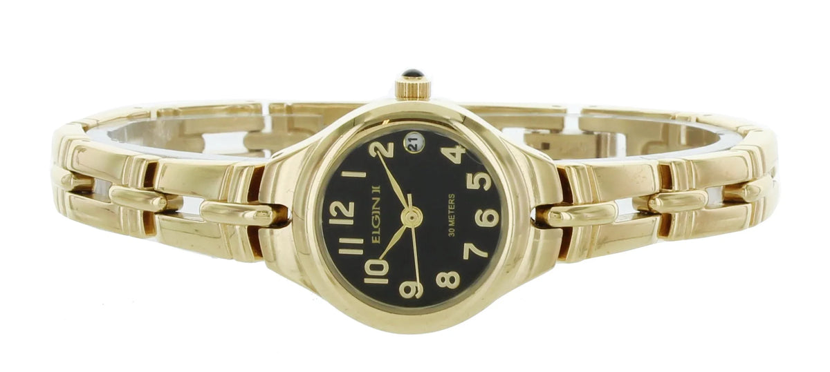Tone Gold Bracelet Round Analog Date Elgin Style Women's Watch