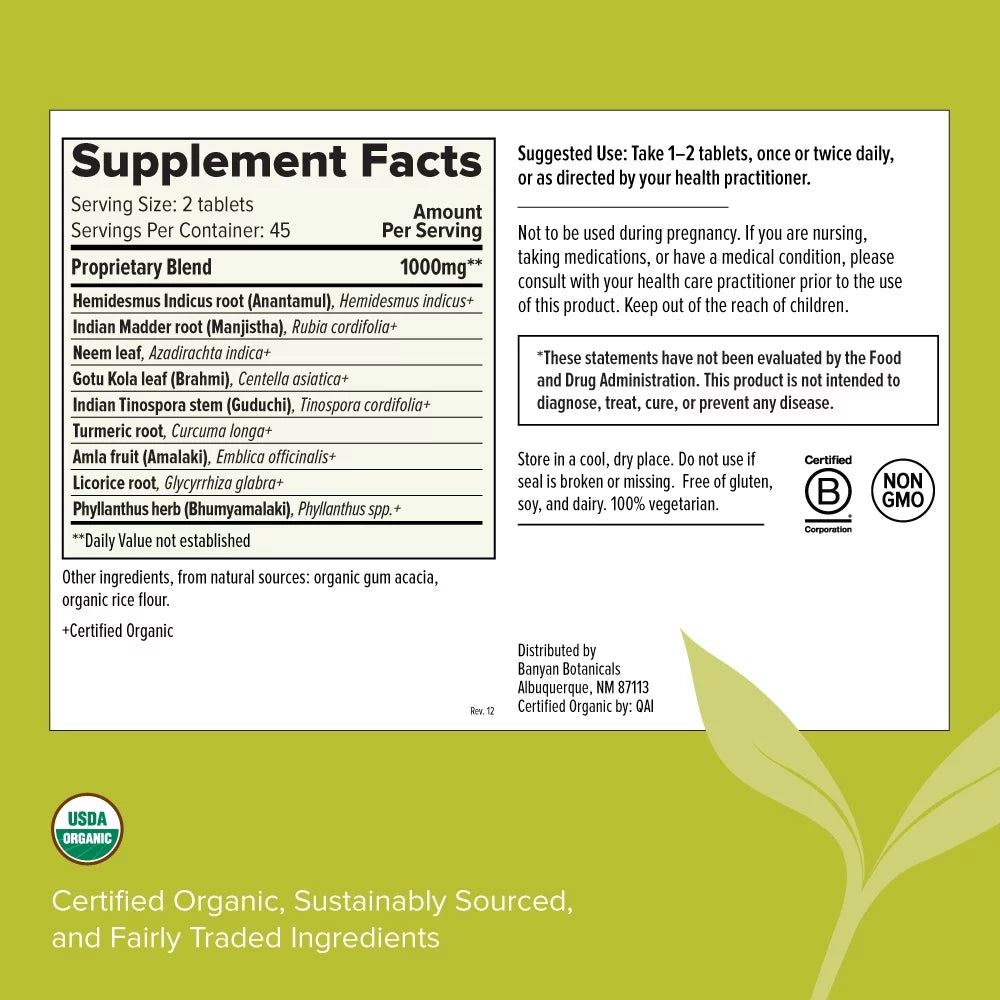 '- Daily Radiant, USDA for Certified Flawless Organic Skin* - Skin 90 Supplement Tablets Botanicals Banyan Healthy -