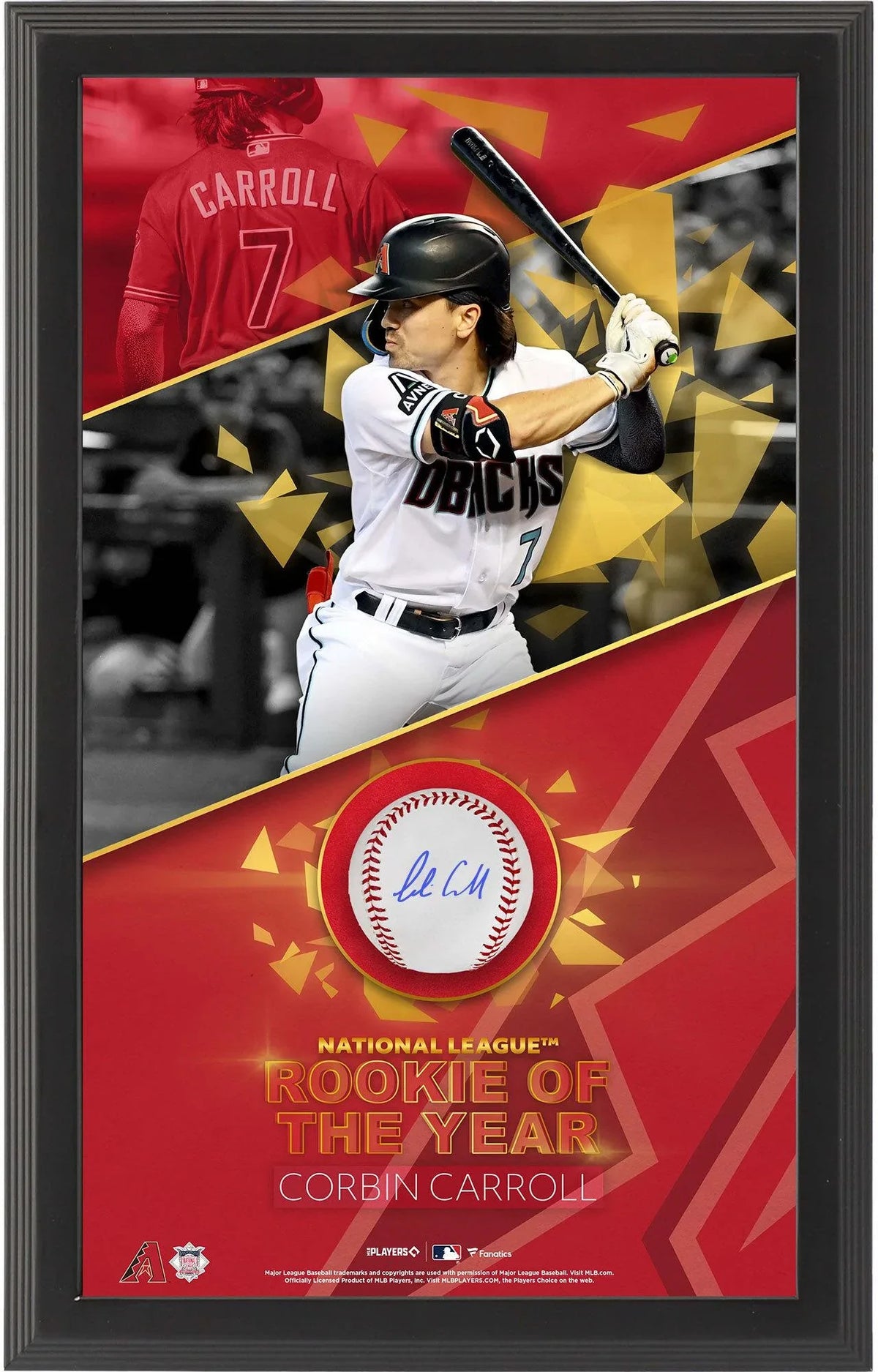 Framed Certified Diamondbacks League Autographed of Authentic Arizona with Fanatics Shadowbox Carroll - Corbin Rookie Baseball the 2023 Collage National Year