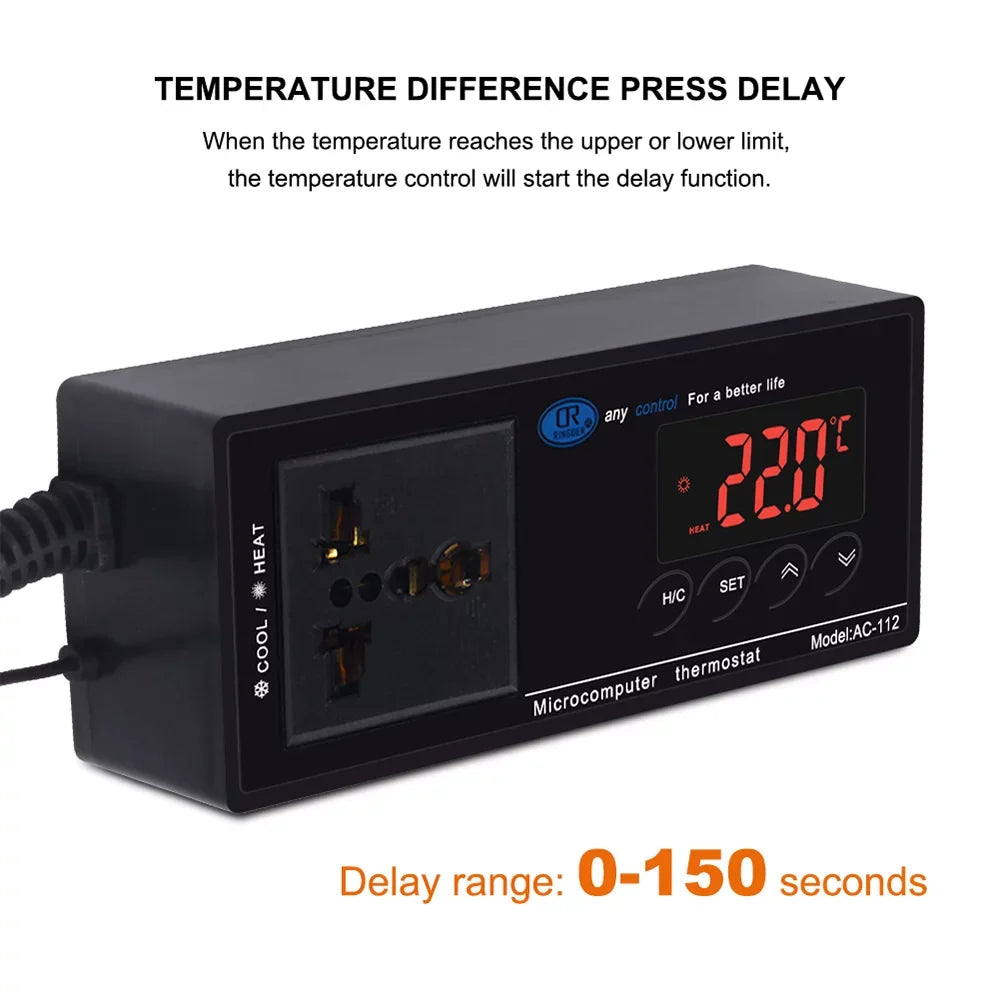 Controller Home Brewing, Green Cooling Outlet, Incubation, House Digital & Freezer, Thermostat for with Anself Heating 40℃~110℃ Temperature Reptiles Chest Mode