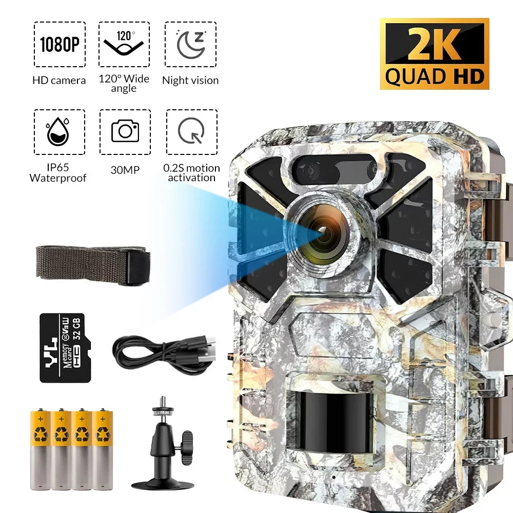 with Monitor 120° 2k Trail Game Infrared Night Monitoring, Waterproof Surveillance, Angle Camera, 30MP Lens with Farm Hunting Wildlife Vision Trail Camera Wide