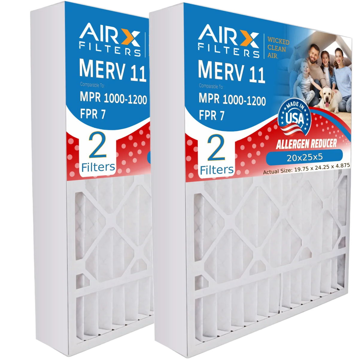 20x25x5 Filter WICKED Comparable 11 by AIRX Controls USA Made MERV CLEAN 20x25x5 46568600 MPR 11 Compatible FPR Filter 1000, AIR. Premium 1200 Air MERV & 7 FILTERS with Field # to MPR Furnace