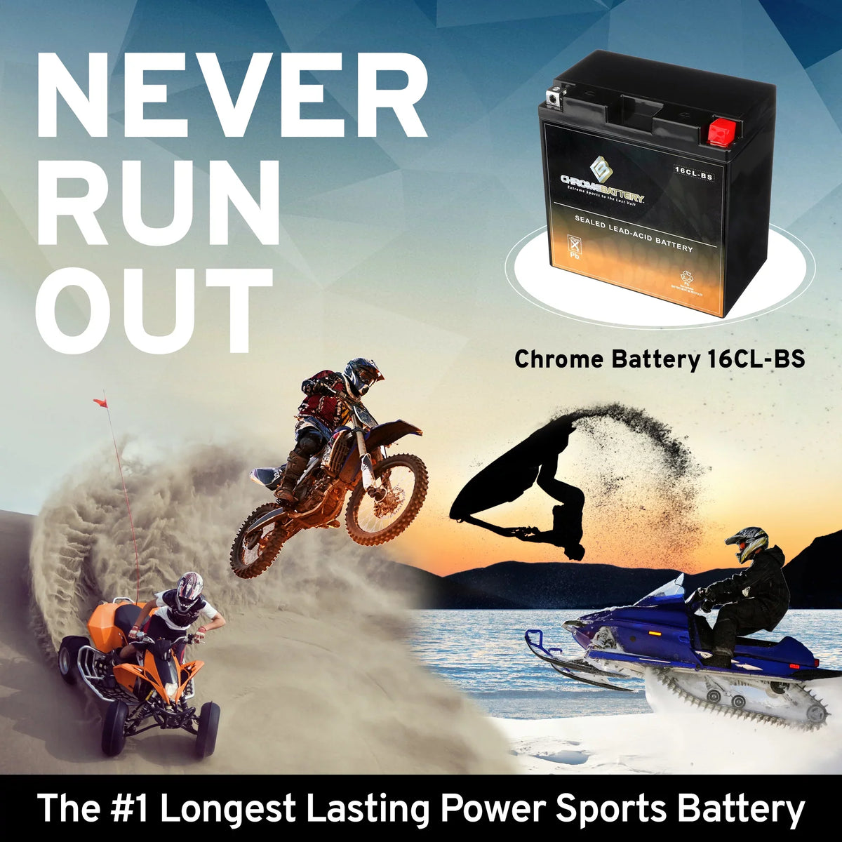 Yb16cl-bs Js440 for 440cc Ski Kawasaki Battery Battery Jet Chrome 87-'92