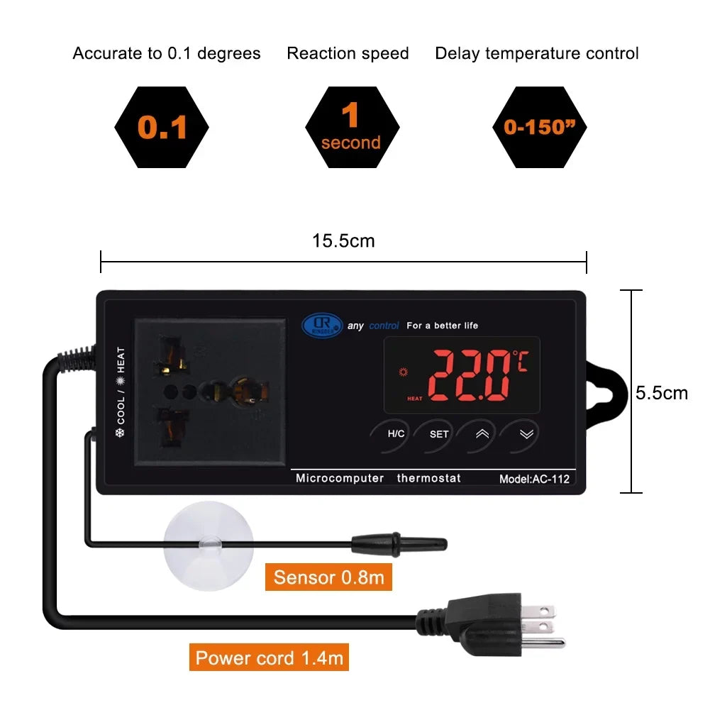 Controller Home Brewing, Green Cooling Outlet, Incubation, House Digital & Freezer, Thermostat for with Anself Heating 40℃~110℃ Temperature Reptiles Chest Mode