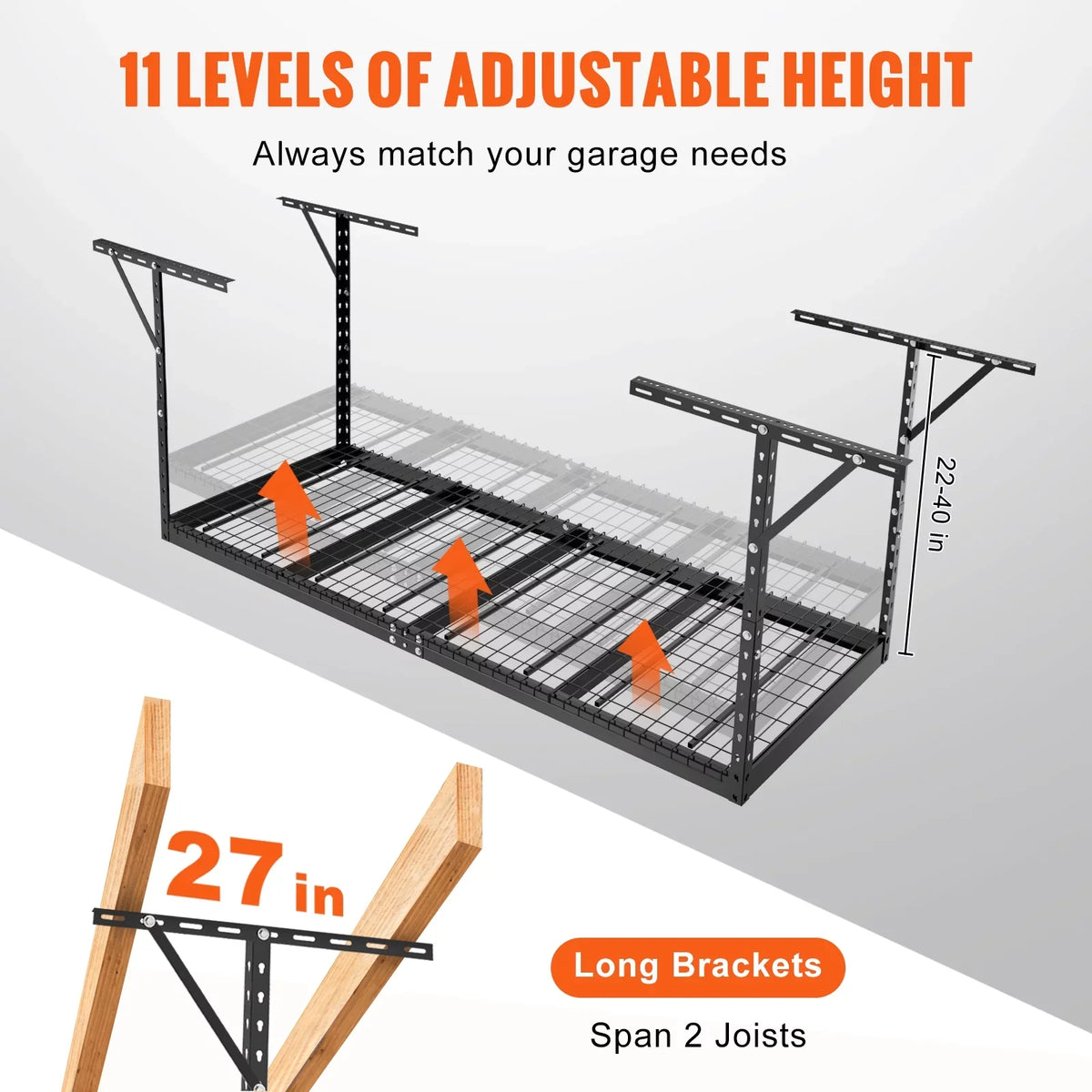 Rack Adjustable Garage 36x96in Overhead 600lbs Black Rack Storage BENTISM Ceiling