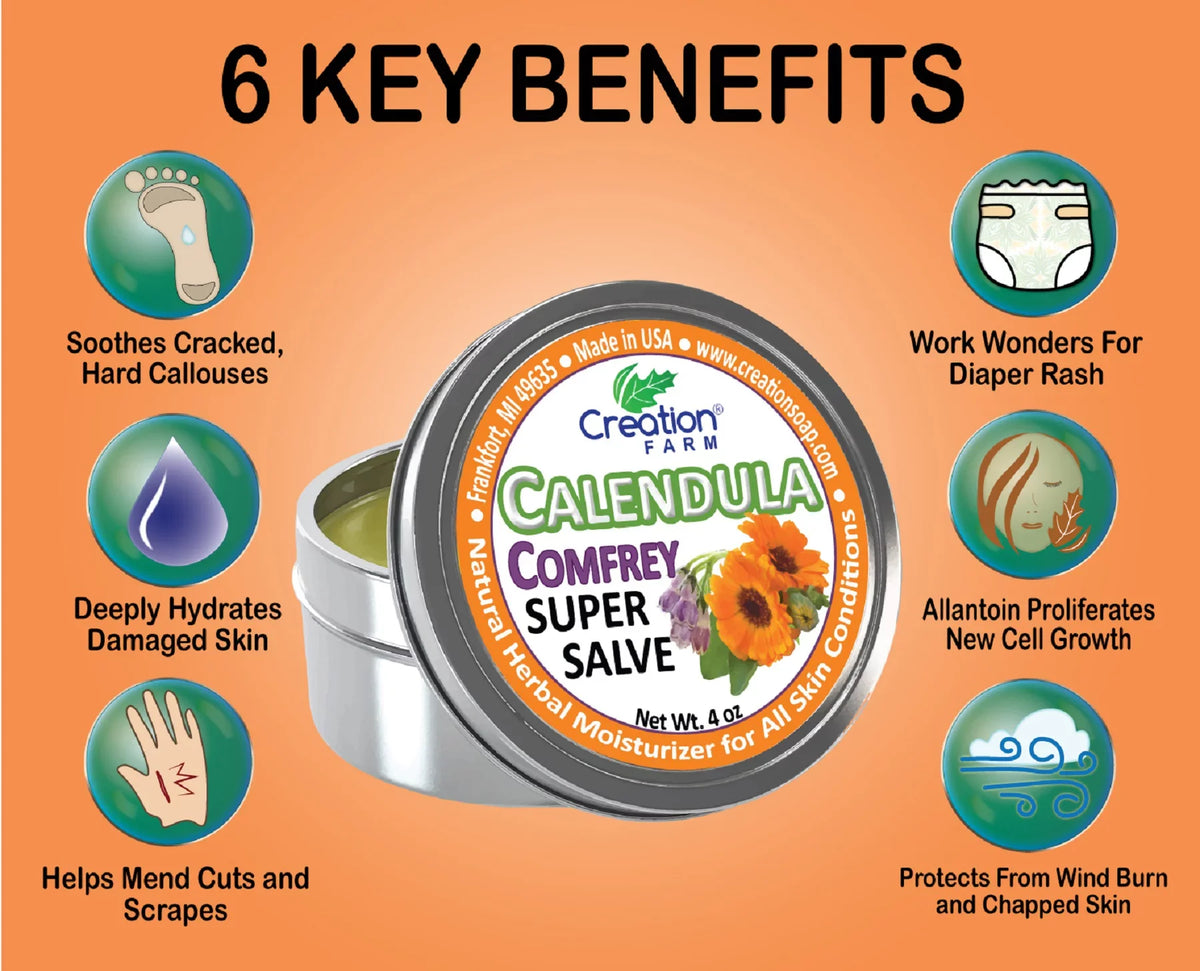 4 Calendula 4 Tin, Rash Farm by Ointment, Tin Wound Salve Creation oz Herbal Skin oz Comfrey Treatment