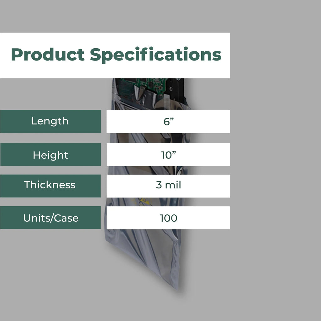 x Metallic Dependable Conductive Protection 10" ESD High-Quality Transparent 100/CS 6" Mil 3 Bags