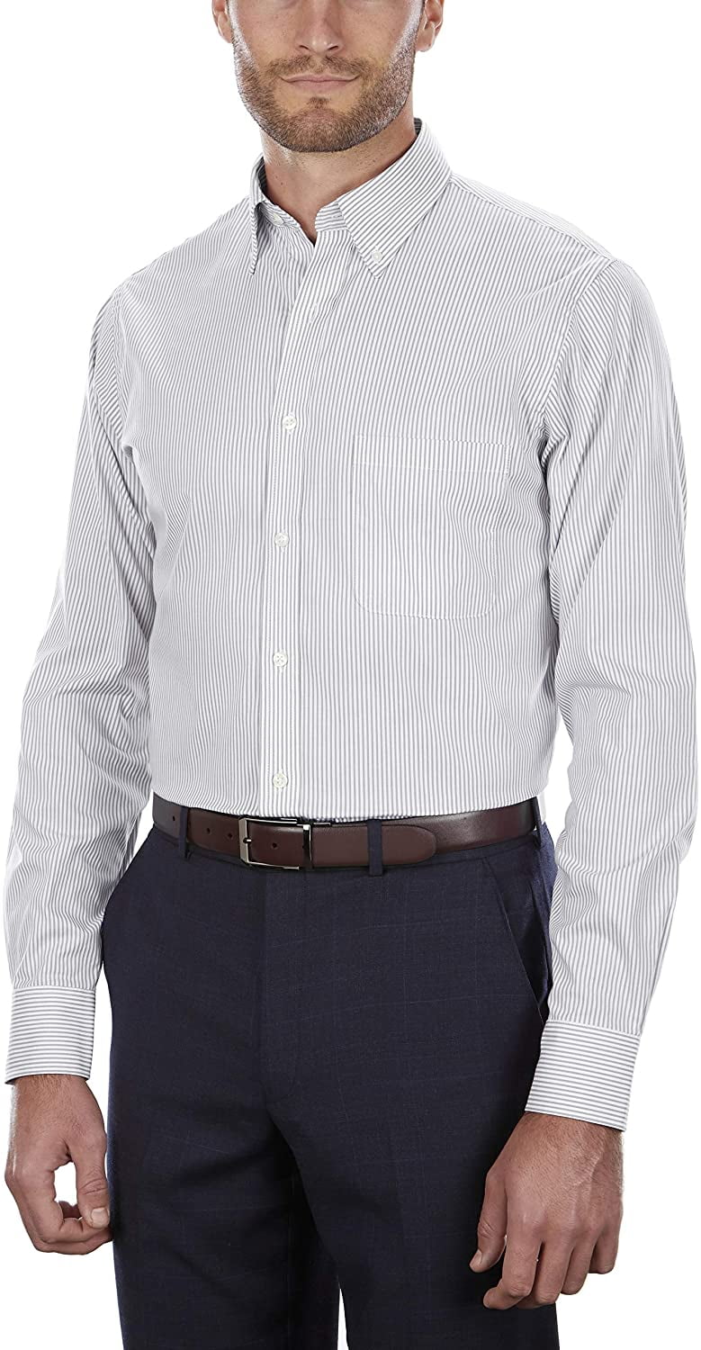 Grey Sleeve 16.5 Dress Shirt Van Stripe Pinpoint Iced Fit Mens Neck Regular Heusen 34-35