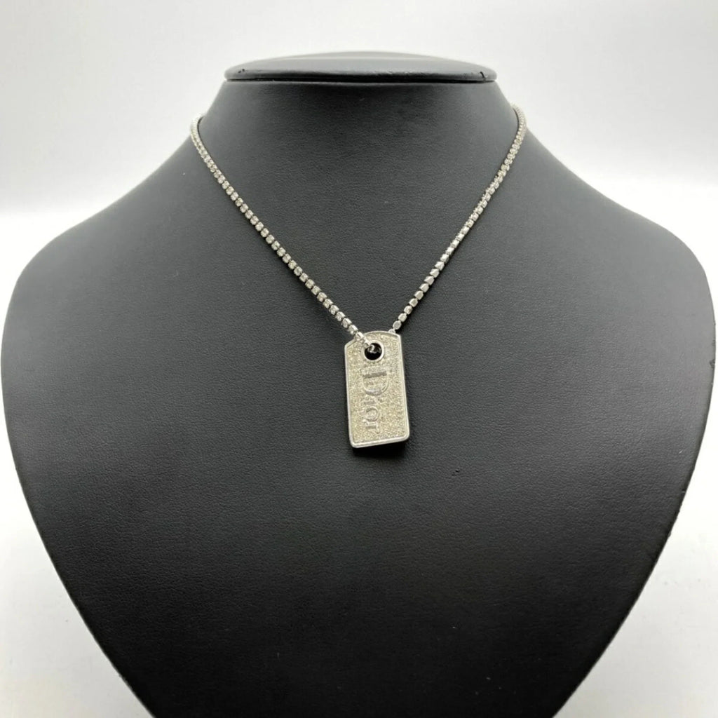 Women's Rhinestone Color Necklace (Good) Pre-Owned IT1TZZH18V36 Silver Dior Christian Plate