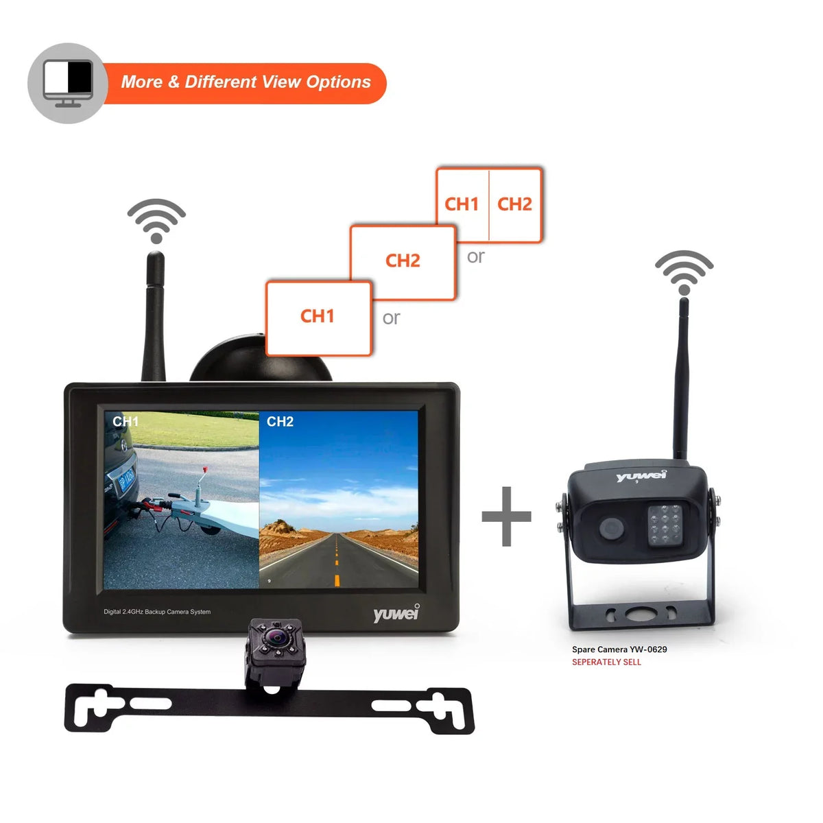 Camera Camera Plate Universal View Nightvision YW95319 System Backup with 4.3 inch Yuwei Monitor Wireless License and Rear
