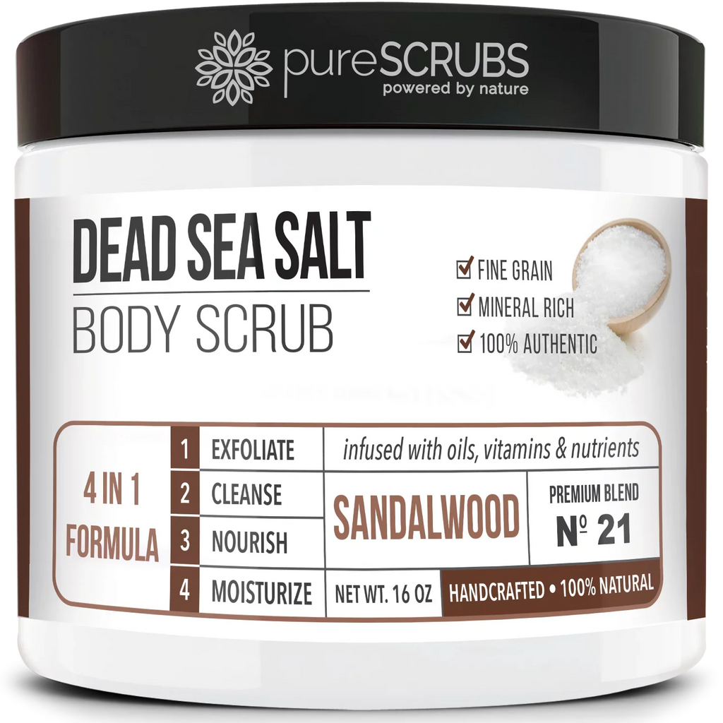 Exfoliating - SANDALWOOD + Set BODY Wooden Infused & Scrub Organic pureSCRUBS - 16oz Organic FREE Body Mini Dead Loofah SCRUB Bar Pure Nutrients & Premium Salt Oils Essential Spoon, Large Sea Soap