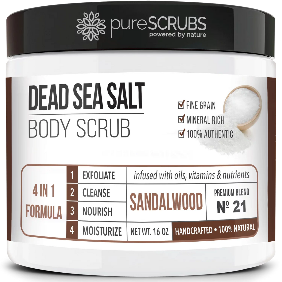 Exfoliating - SANDALWOOD + Set BODY Wooden Infused & Scrub Organic pureSCRUBS - 16oz Organic FREE Body Mini Dead Loofah SCRUB Bar Pure Nutrients & Premium Salt Oils Essential Spoon, Large Sea Soap