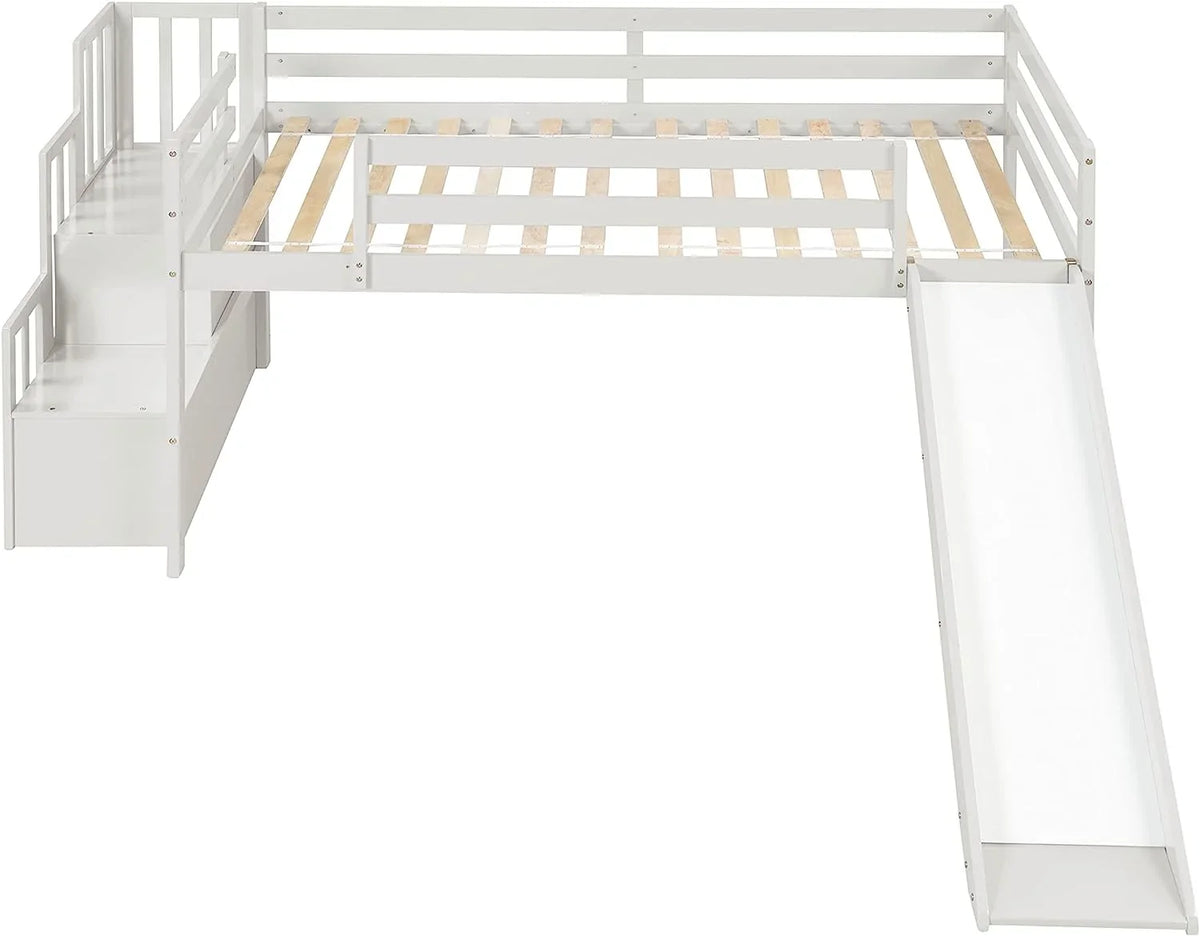 &amp; with Bright Bed Low Wood with for Box No Size NLTBONNIE Stairs Twin Safety Teens Frame Rail Loft Bed (White) Loft Harper Designs and Needed Slide Toddlers Spring