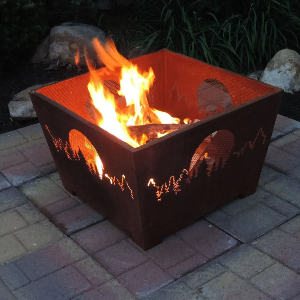 Moon Forest Fire Brown Rustic Design Square and Finish Outdoor 24" Basket Esschert