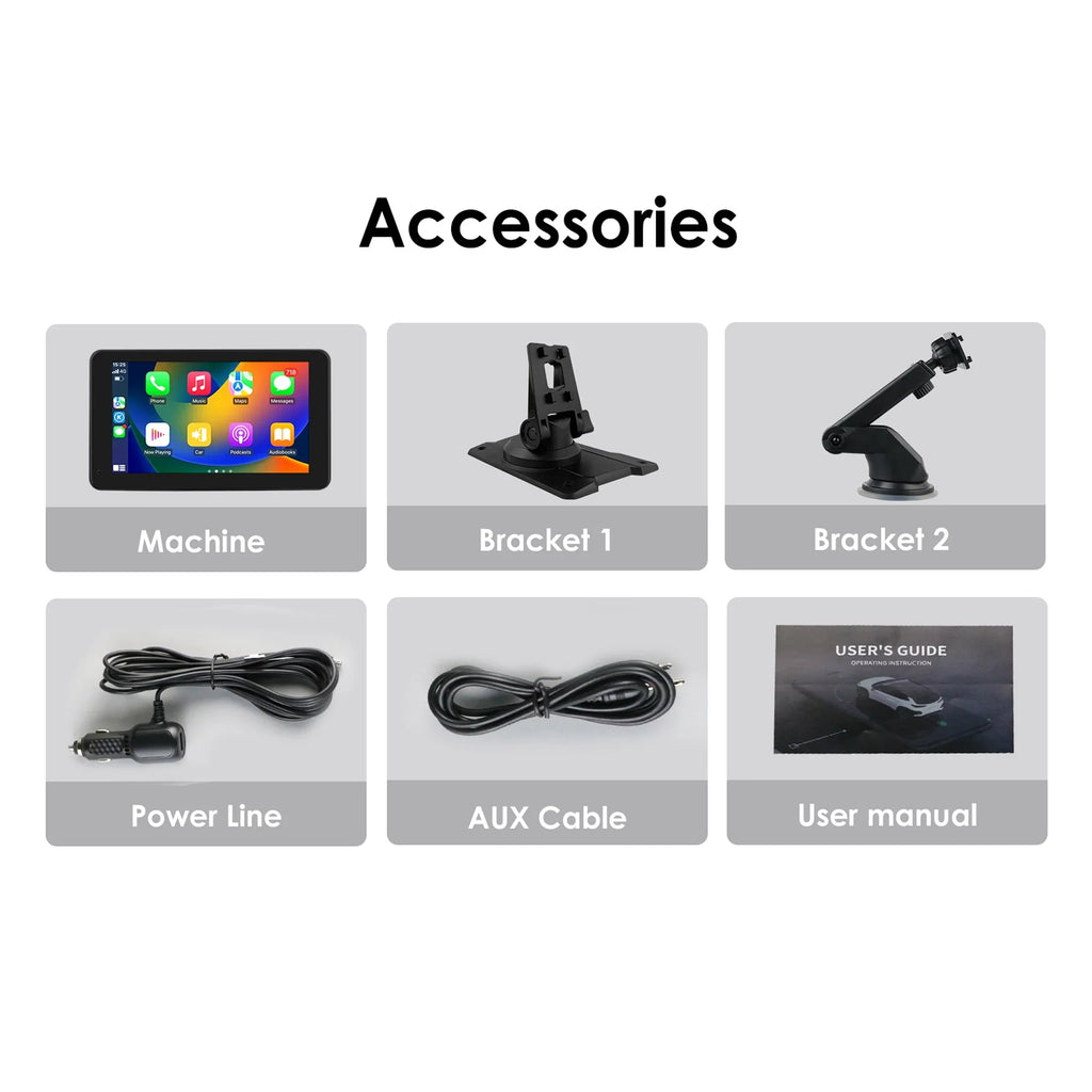 Adjustable 7" Radio 360° Auto GPS Bluetooth Android Car Camera Navigation Stereo Apple Unit Backup Carplay Link Touchscreen Mirror With Head Portable Player
