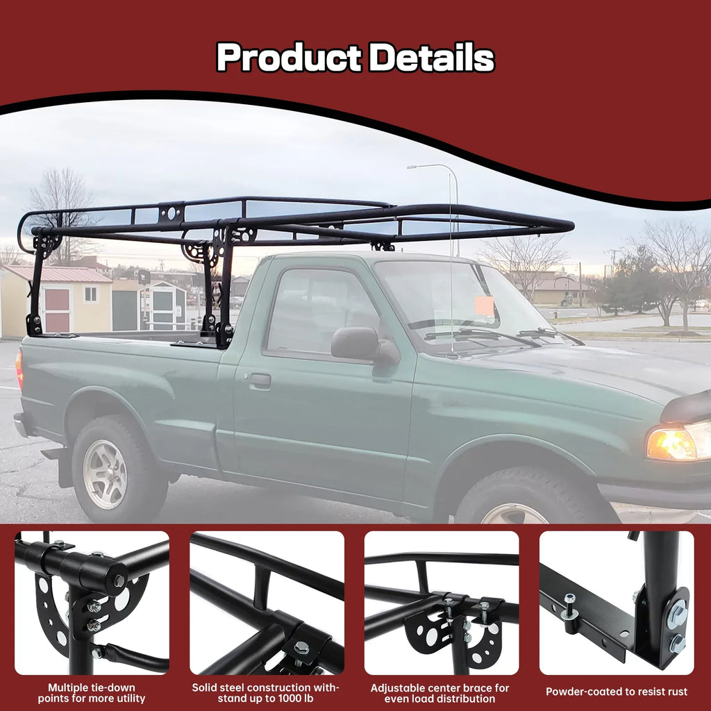 Over-Cab Universal Kojem Long Inch LBS Contractors Cab Bar Bed 60 1000 Side Lumber Rack Ladder Kayak Truck Adjustable Pickup Rack