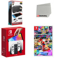 with Accessory Kart Switch Screen Starter 8 and Kit Console White Deluxe, Nintendo Bundle Cleaning Mario Cloth OLED