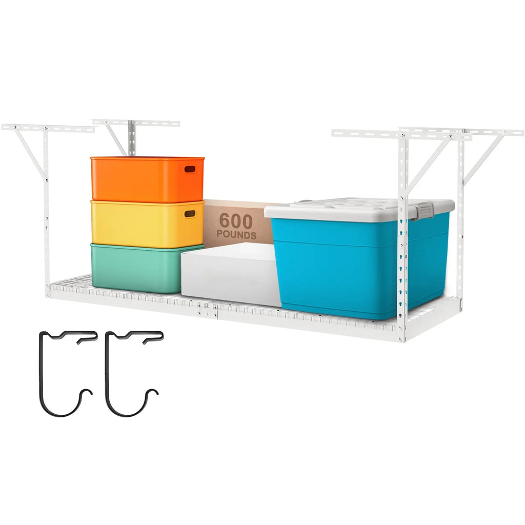 White Ceiling 36x96" Storage Rack 600lb Rack Overhead SKYSHALO Adjustable Garage