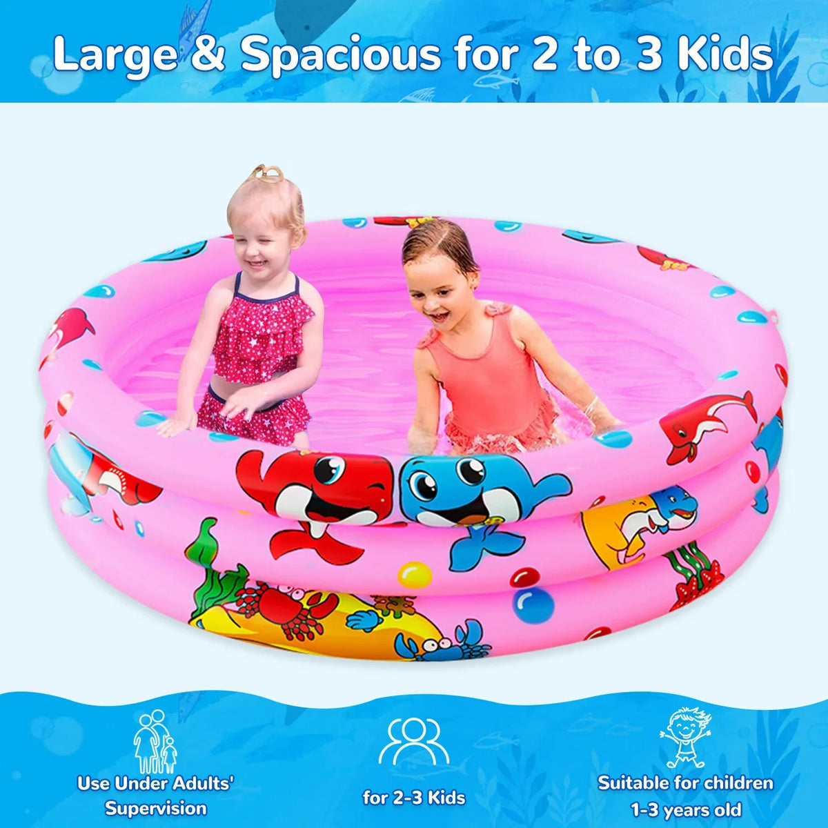Inflatable Pool inflatable Swimming Swimming Indoor&Outdoor 3 Baby Ring Kids/Girls/Boys,Pink Pools, Center Kiddie Game 47"x12" Pool for for Play Paddling Kids, Water Round Portable Toddler