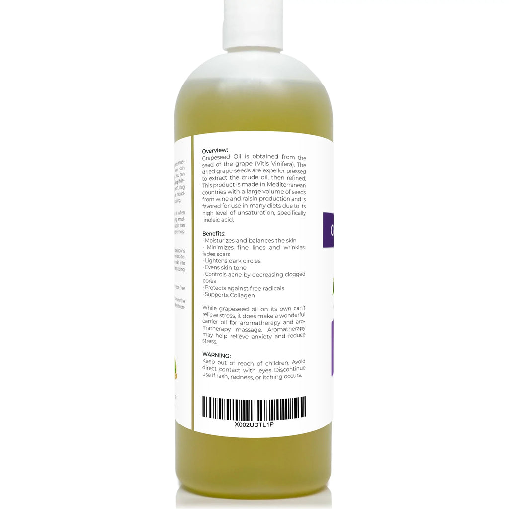 Refined, | | Pure Grapeseed and oz 32 Care Hair - Cold Natural Face, pressed Oil 100% Carrier | Cooking, Velona Skin, Body, Oil