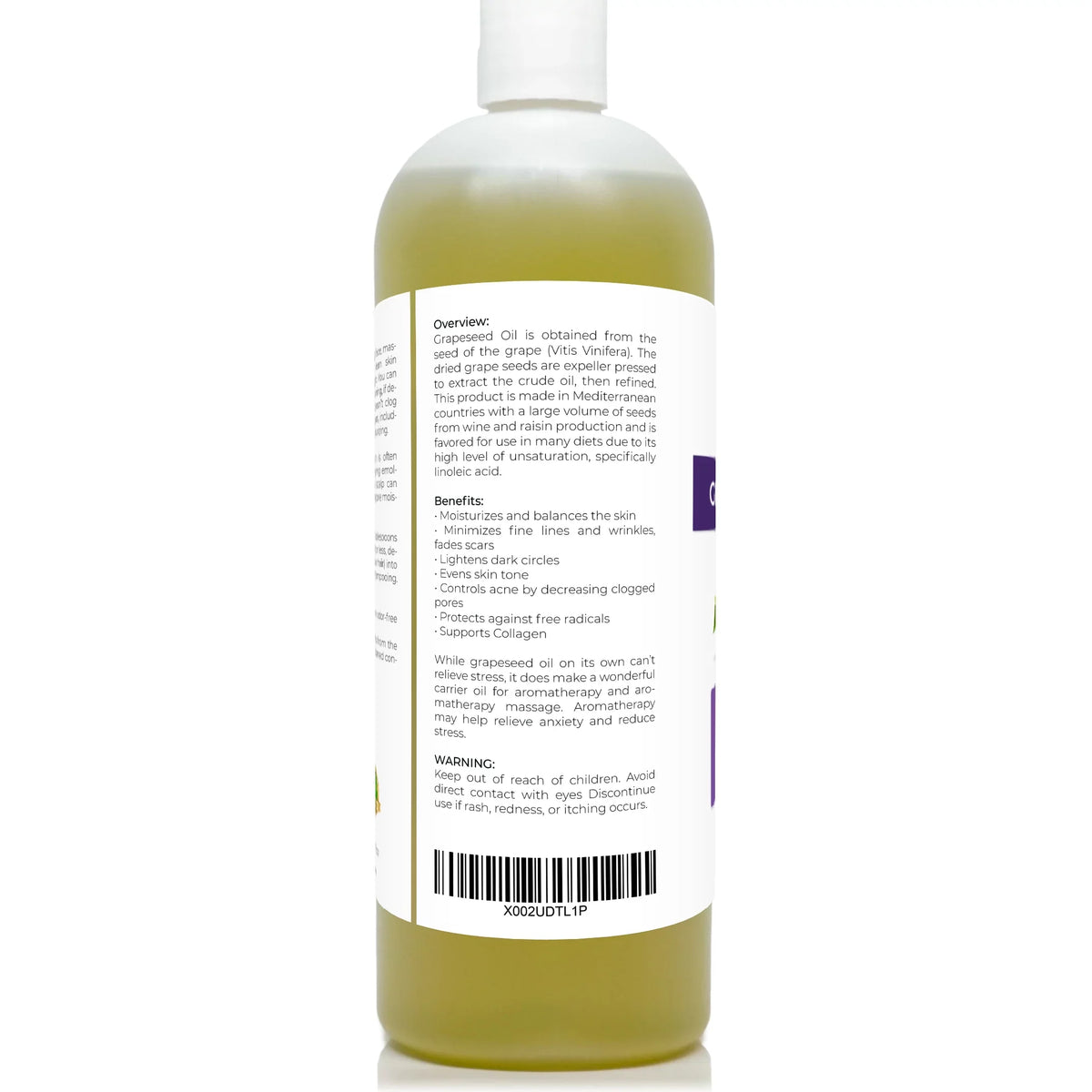 Refined, | | Pure Grapeseed and oz 32 Care Hair - Cold Natural Face, pressed Oil 100% Carrier | Cooking, Velona Skin, Body, Oil