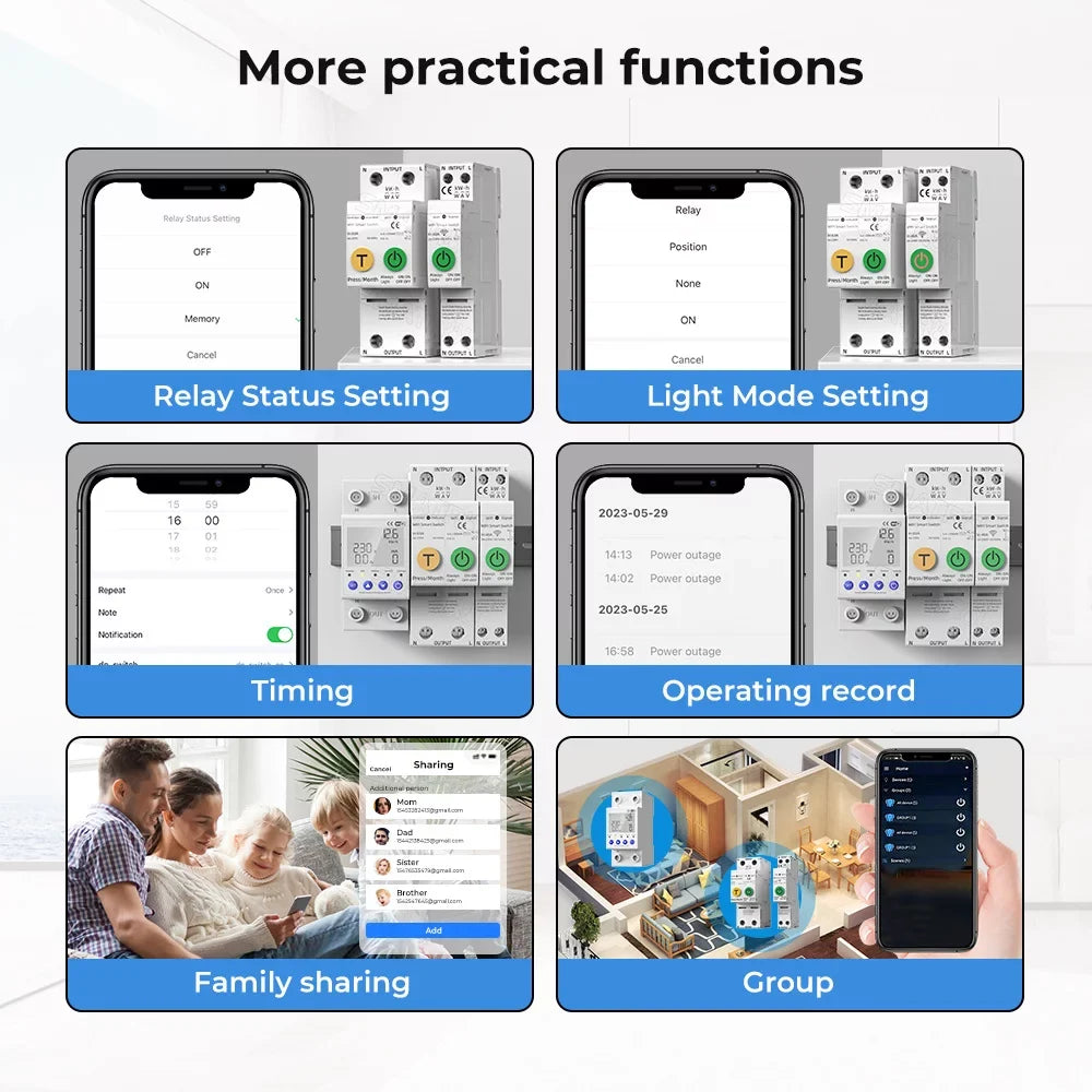 Htovila Protector Voltage Reclosing with Values Protections Assistant Voi Meter Automatic Settable Current Compatible Multifunctional APP Mobilephone for WiFi Intelligent Control