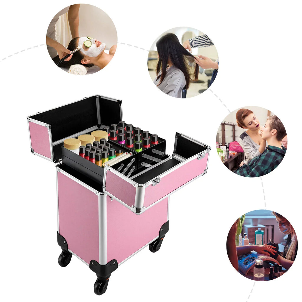 Miumaeov Trolley Professional with Storage Makeup Cosmetic Train 4-Tier Rolling Wheels Organizer Case Makeup