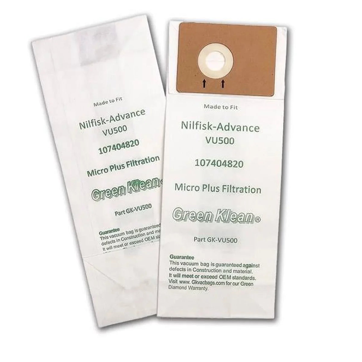 Vacuum 10 & Klean Replacement Bags 12 VU500 Bags, 15 Green Advance Uprights