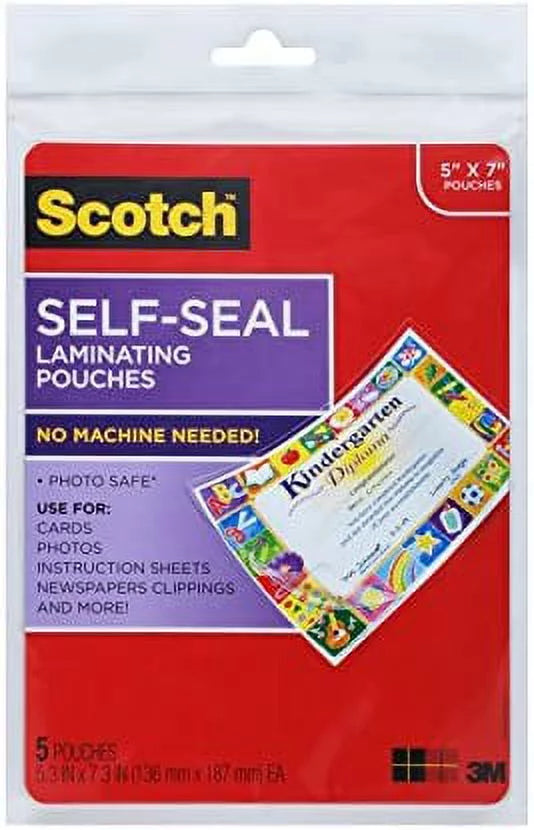 Photo 5-Pack Laminating Pouch, 5 x 7 Document or Glossy Scotch Inches, (PL905)