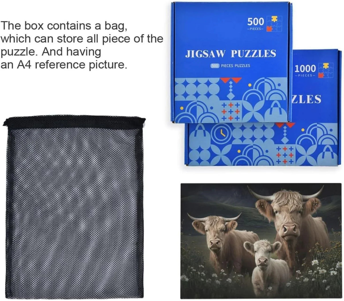 PCS Puzzle, Adults, Puzzle Kids Fun Highland Challenging Cows Friends Game Composite Bag, Family with Parents Gift Jigsaw 500 Storage Material Exercise for Paper Zigsaw Brain for Wood