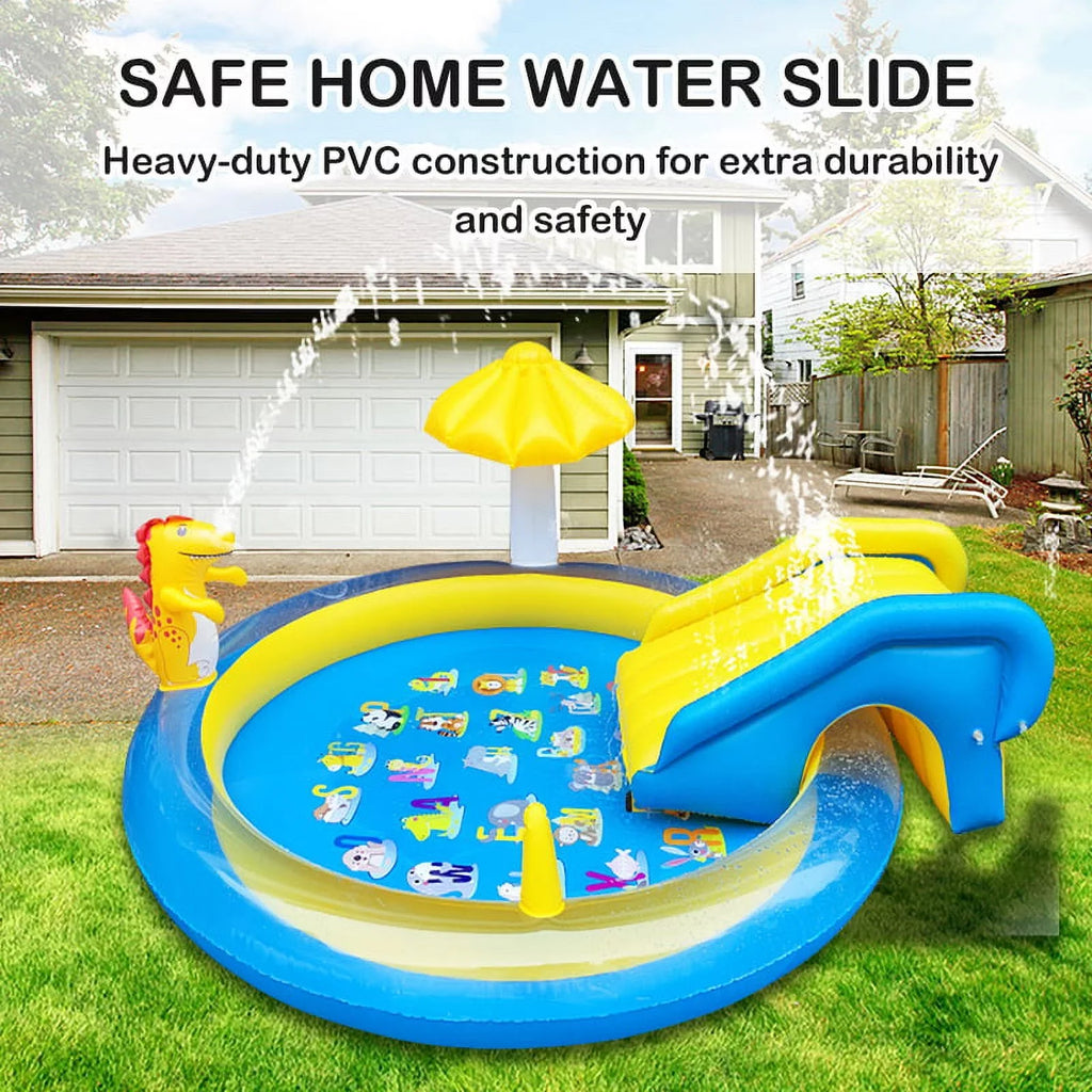 2+ and Age for with Cute 78 Yellow Pool Indoor, Play 43 x Kids Dinosaur Blue Kiddie Sanmadrola Inches, Center x Dinoland Sprinkle Inflatable Outdoor Pool Wading for Backyard Pools 78 Slide Toddler