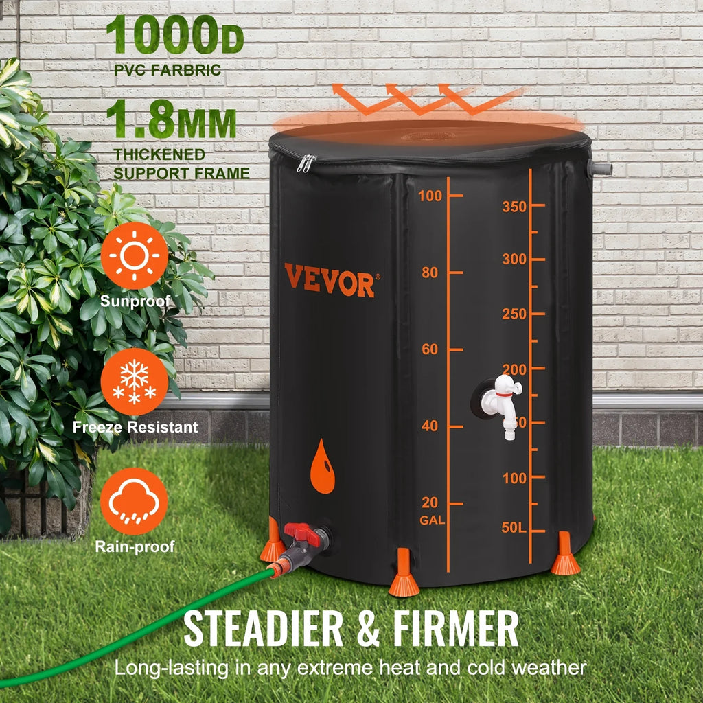 Including 100 Gallon Container Storage Kit, System Rainwater Collection Overflow Rain PVC Portable Barrel, Large and Water Tank Collapsible BENTISM Spigots Capacity,