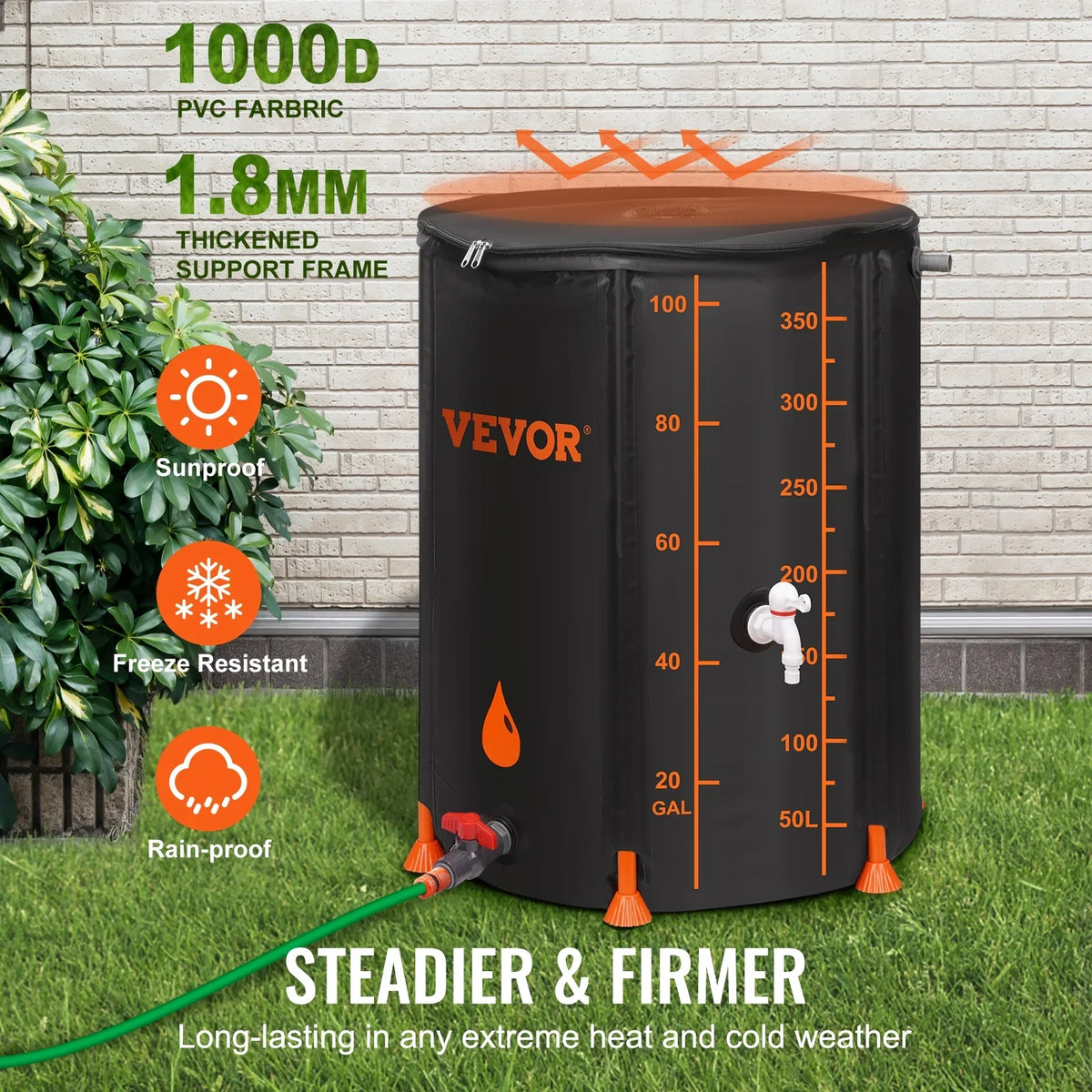 Including 100 Gallon Container Storage Kit, System Rainwater Collection Overflow Rain PVC Portable Barrel, Large and Water Tank Collapsible BENTISM Spigots Capacity,